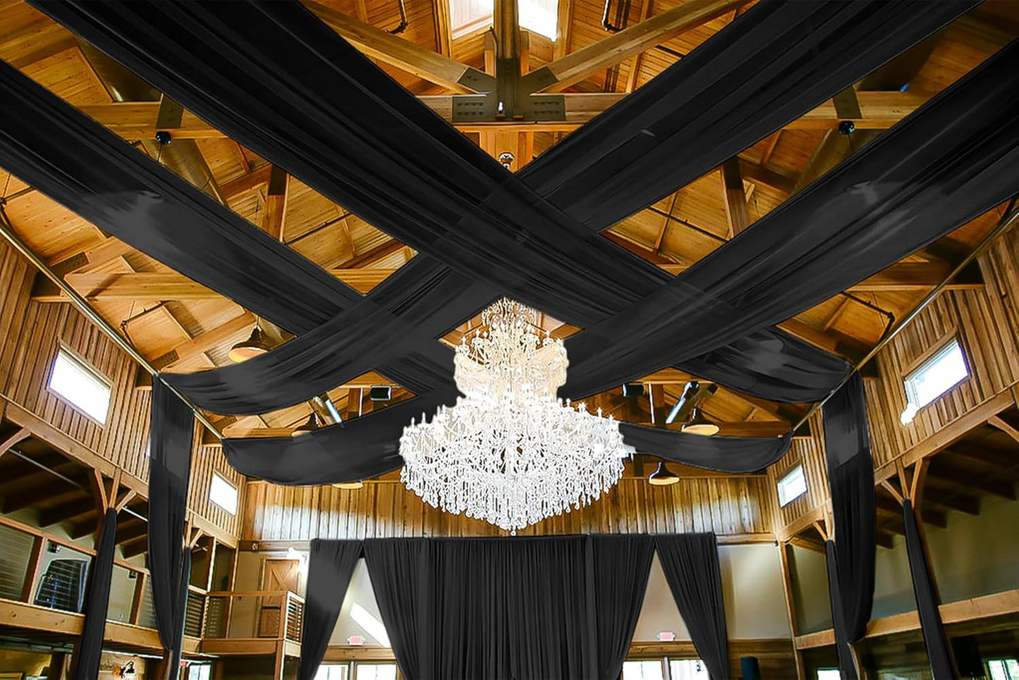 6 Panels Black Ceiling Drapes for Wedding 5ftx40ft Ceiling Drapes Wedding Arch Draping Fabric Cheesecloth Sheer Curtain Romantic Ceiling Decorations for Weddings Party Banquet Ceremony Stage