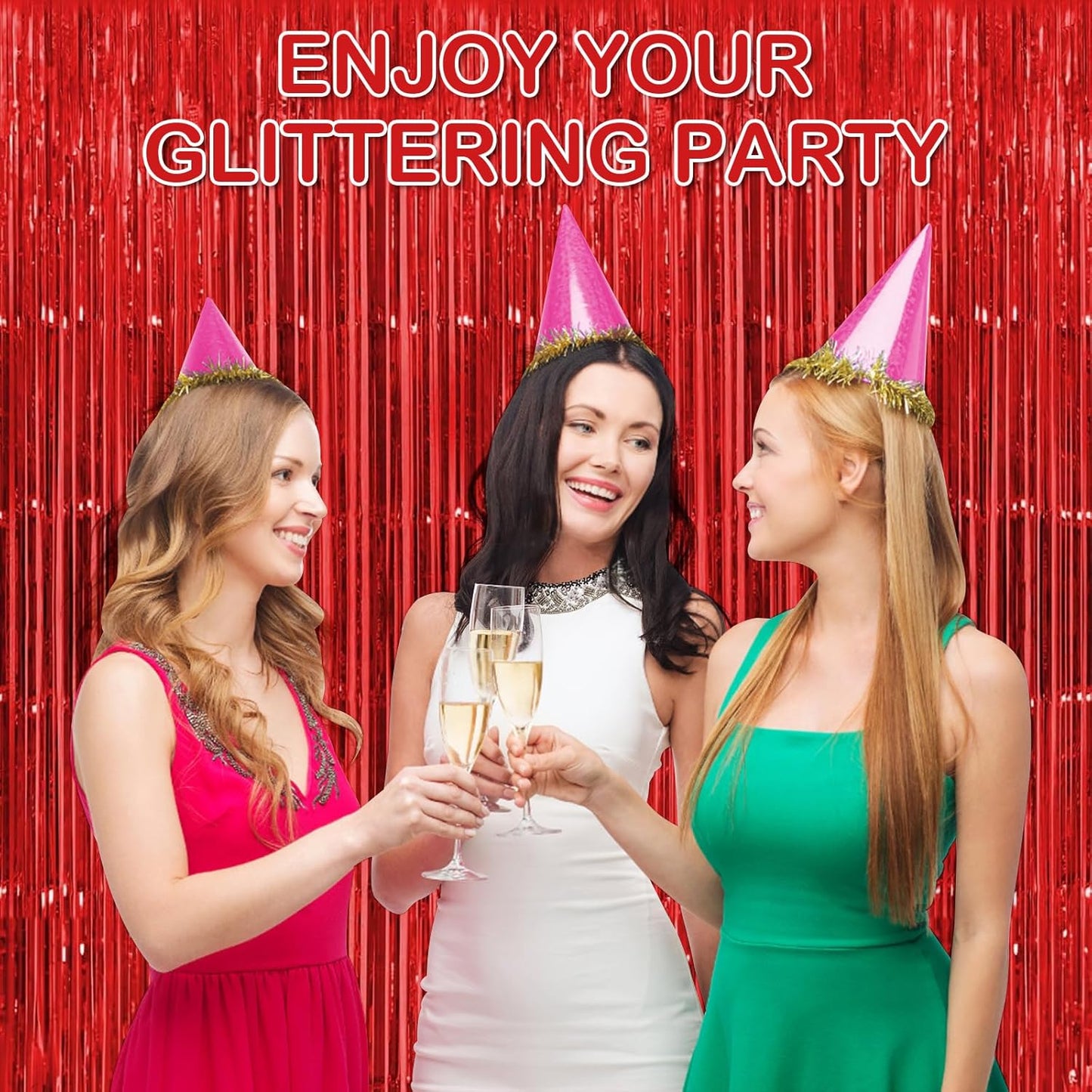 30 Pack Red Foil Fringe Curtain Backdrop, 3.3x8.2 Feet Metallic Tinsel Streamer Curtains Photo Booth Props for Wedding/Anniversary/Bridal Shower/Christmas/New Year/Valentine's Day Party Decorations