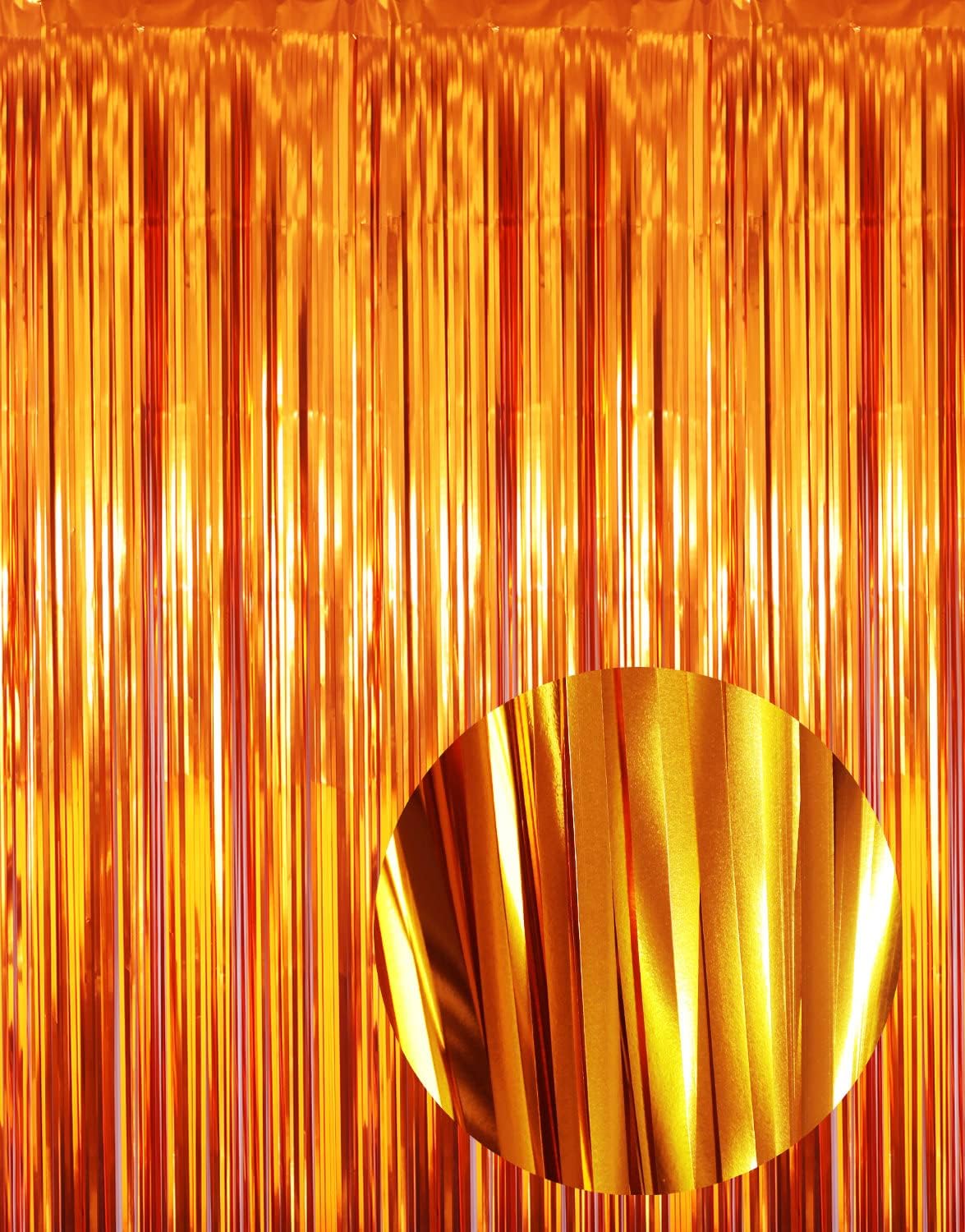 GOER 3.2 ft x 8.2 ft Metallic Tinsel Foil Fringe Curtains Party Photo Backdrop Party Streamers for Birthday,Graduation,New Year Eve Decorations Wedding Decor (Orange,1 Pack)