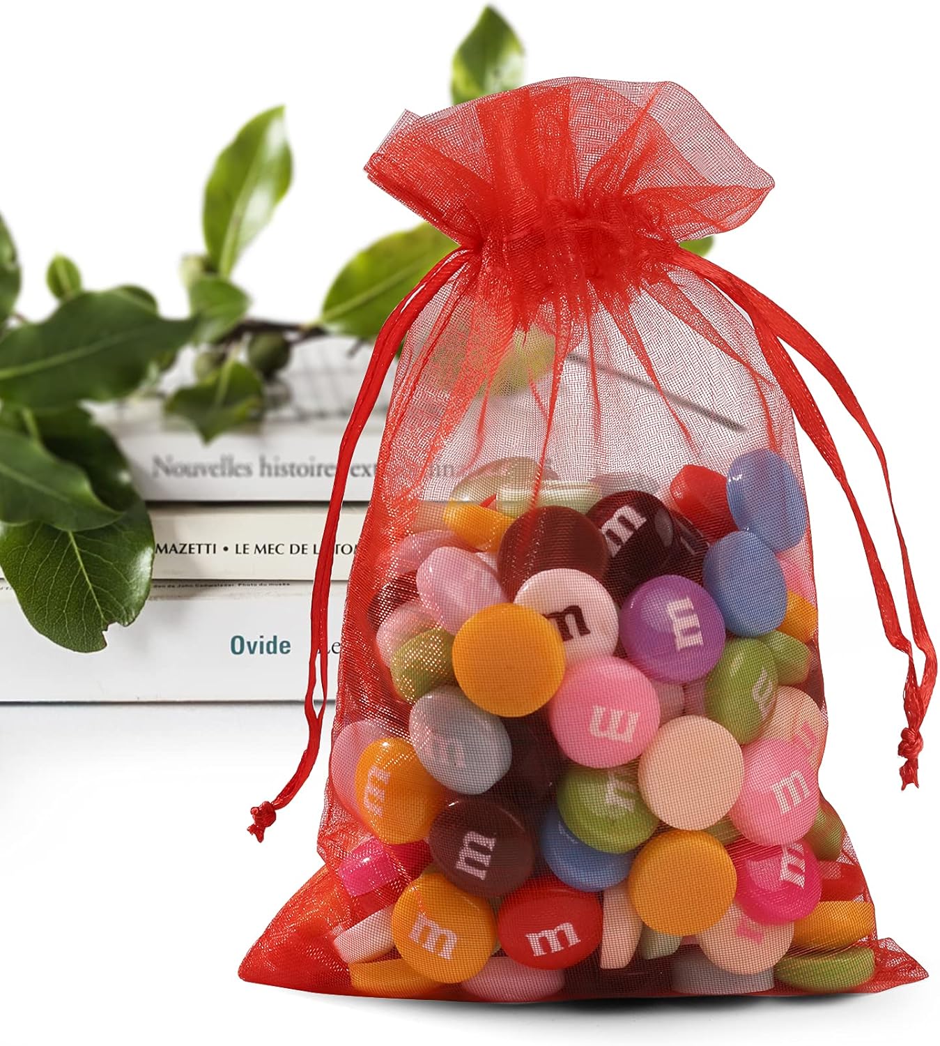 ANZNKU 50 Pack Organza Bags 4 x 6 inch Premium Sheer Mesh Bags for Candy Jewelry Party Wedding Christmas Favor Gift Bag (Red)