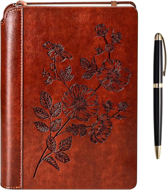 SETTINI® Lined Journal - Flower Journal for Writing Gift Set - Hardcover Vegan Leather, Unique Pen Holder, 192 Pages, 6" x 8.5" - Includes Pen and Gift Box - Birthday Gift