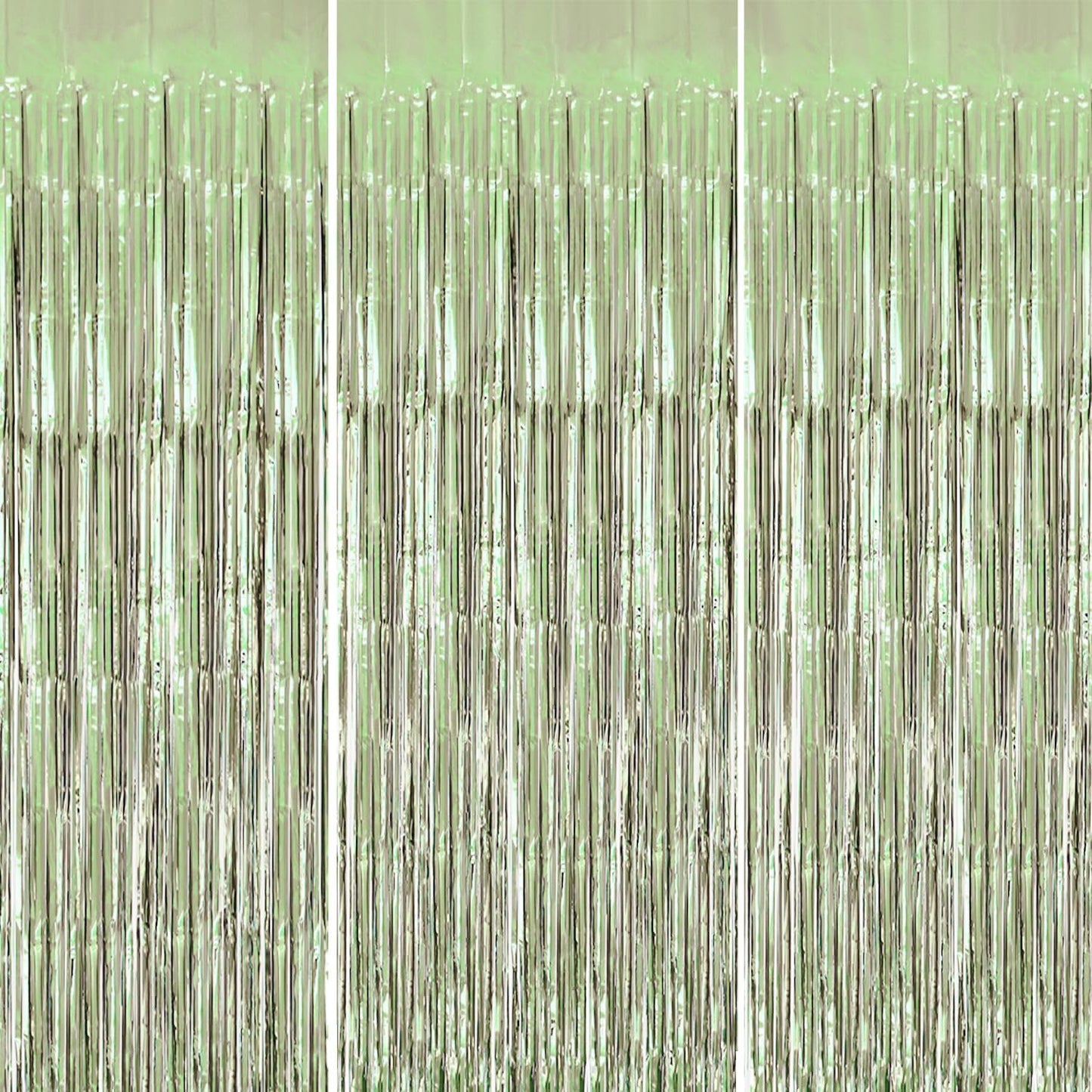 3 Pack Foil Fringe Backdrop - Light Green Shiny Tinsel Curtains for Party Decoration/Photo Booth Props - 3.3x8.2 FT Metallic Foil Backdrop for Birthday, Wedding, Graduation, Christmas