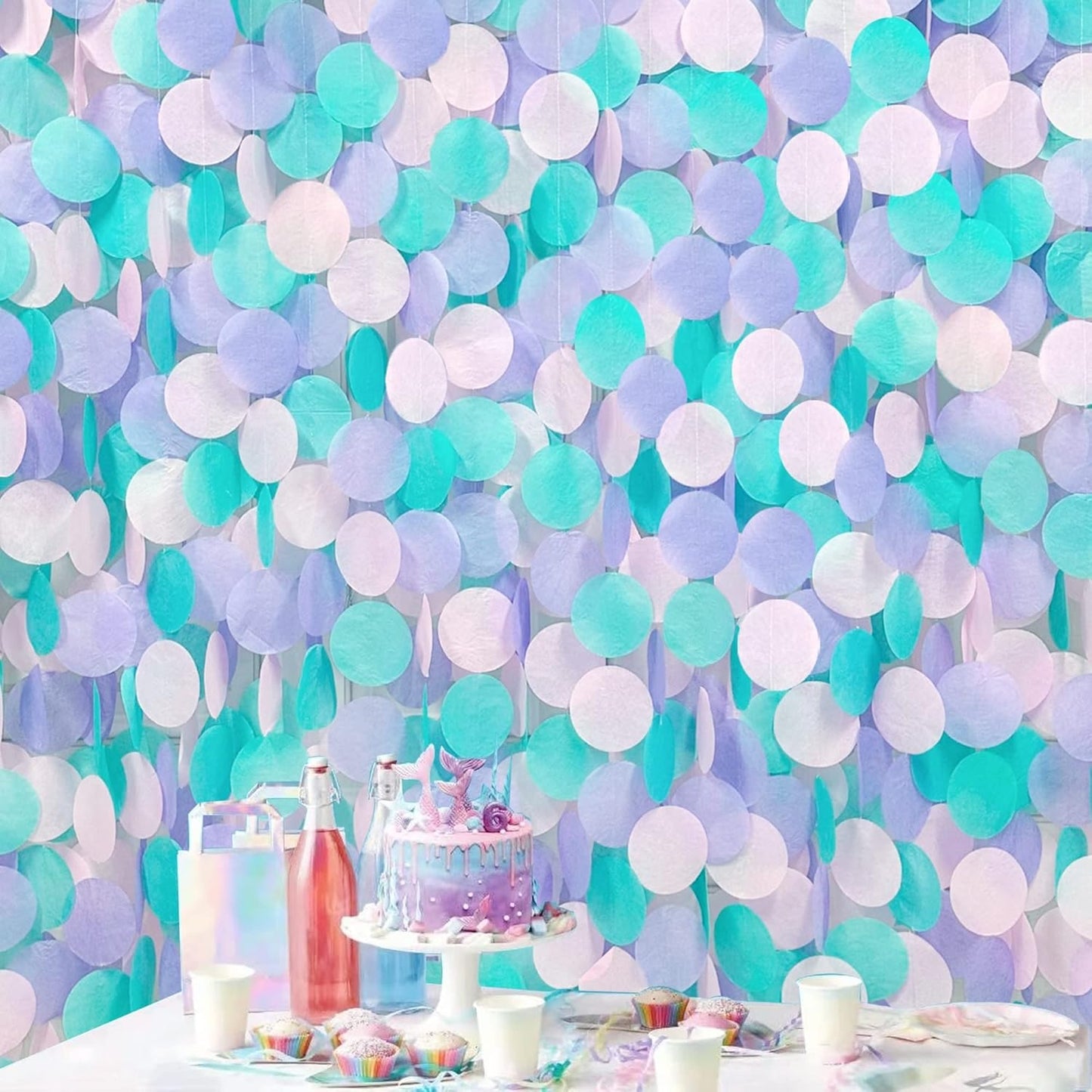 205 Ft Teal Purple Party Decorations Big Circle Dot Backdrop Garland Tissue Paper Polka Dots Hanging Curtain Streamer for Mermaid Under the Sea Birthday Bachelorette Wedding Baby Shower Party Supplies