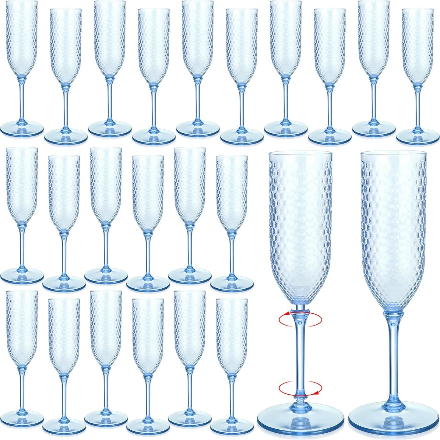 Remerry 48 Pack Detachable Plastic Champagne Flutes 5.5 oz Champagne Glasses Bulk Disposable Mimosa Glasses Reusable Wine Cups for Wedding Toasting Baby Shower Birthday Party New Years (Blue)