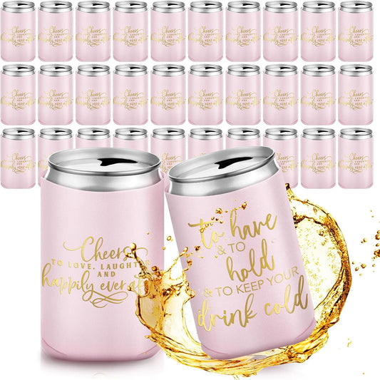 50 Pieces Pink Rose Wedding Can Cooler Bulk Engagement Party Favors for Guests Cheers to Love Laughter and Happily Ever After Rehearsal Dinner Decorations for Wedding Bridal Party