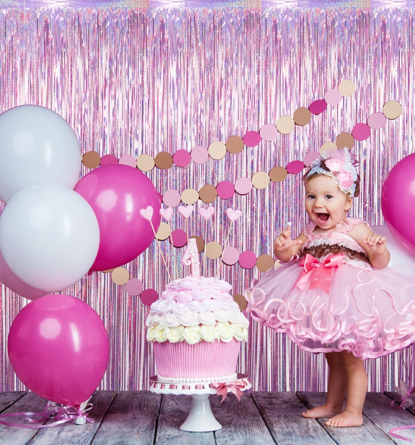 GOER 2 Pack 3.2 ft x 8.2 ft Metallic Tinsel Foil Fringe Curtains Party Photo Backdrop Party Streamers for Birthday,Graduation,New Year Eve Decorations Wedding Decor (Laser Pink)