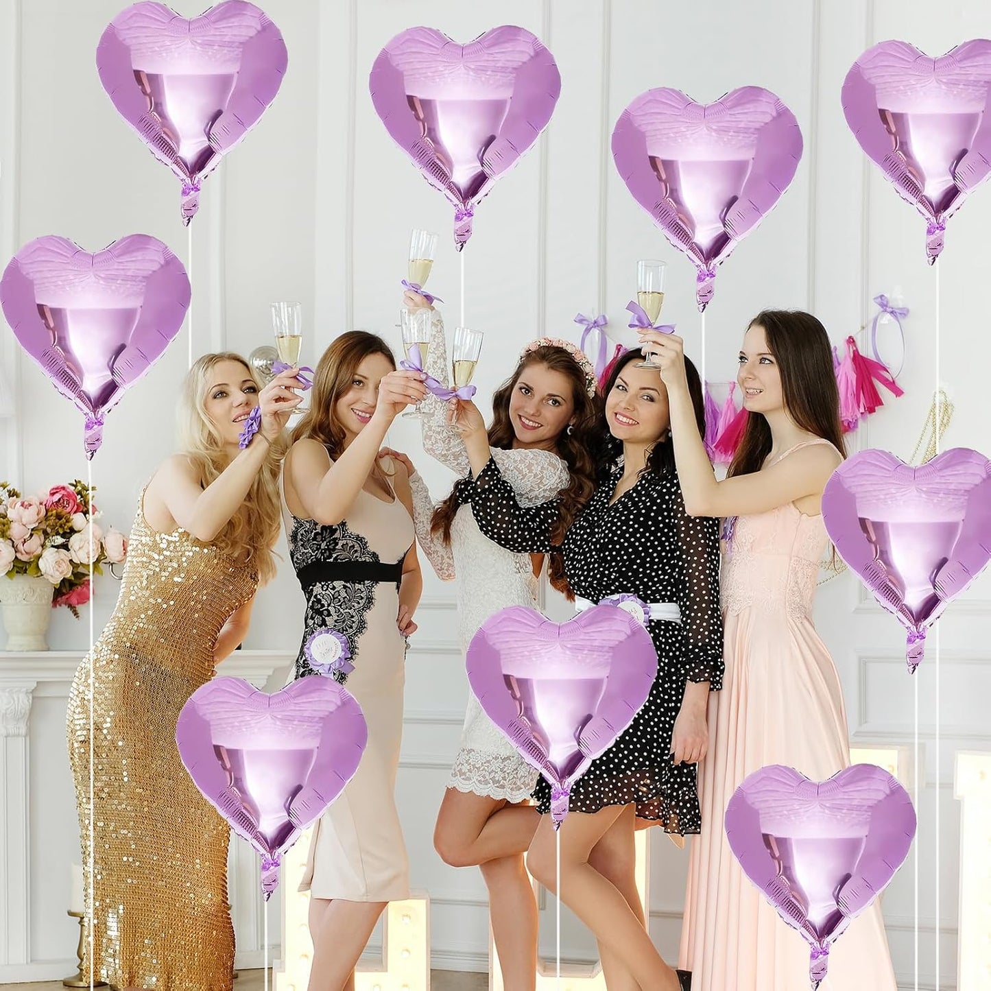 Purple Foil Heart Balloons, 12Pcs Lavender Purple Heart Shape Mylar Balloons, 18 Inch Light Purple Helium Heart Balloons for Girls Women Birthday Wedding Baby Shower Valentines Anniversary