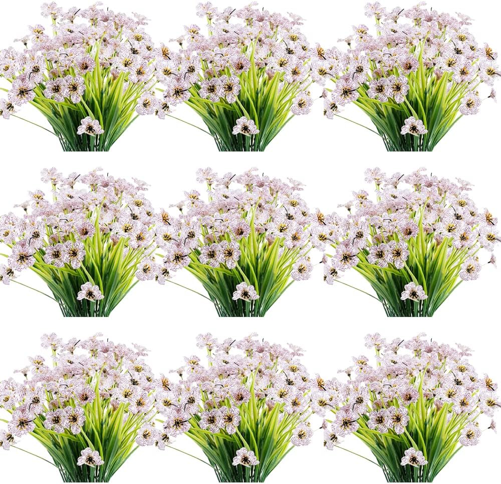 30 Bundles Artificial Flowers Outdoor UV Resistant Fake Flowers No Fade Faux Plastic Plants Garden Porch Window Box Decorating(White)