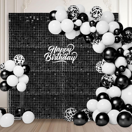 24PCS Black Shimmer Wall Backdrop, Square Sequin Backdrops Panel, Glitter Wall Background for Birthdays, Weddings, Graduation, Engagements, Disco Bachelorette Party Decoration (4FTx6FT)