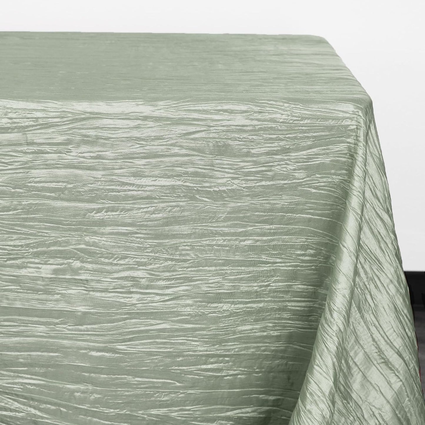 YOUR CHAIR COVERS - 90 x 132 inch Rectangular Crinkle Taffeta Tablecloth - Sage, Rectangle Table Linens for 6 ft Rectangular Tables, Wedding Crushed Table Cloth