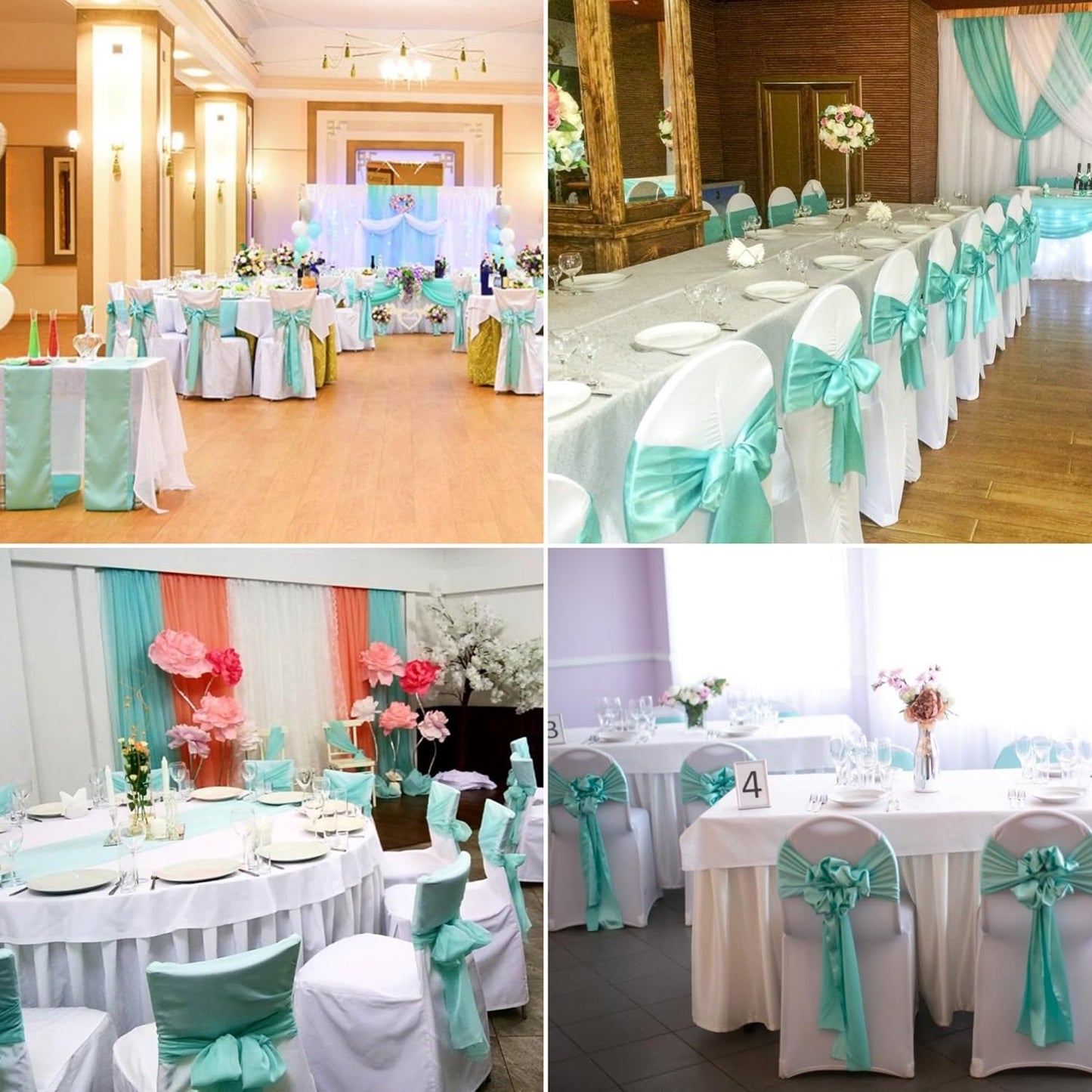 100 PCS Satin Chair Sashes Decorative Bow Chair Sashes Ties Back Ribbon Bow Chairs Cover Band for Wedding Birthday Party Ceremony Reception Event Banquet Hotel Home Kitchen Fall Decor(7 x108inch,Aqua)