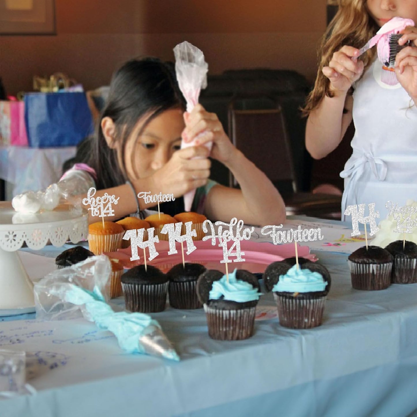 30Pcs 14th Birthday Cupcake Toppers Hello 14 Cupcake Picks Fourteen Cheers to 14 Years Old Cake Decorations for 14th Birthday Anniversary Party Supplies Silver Glitter