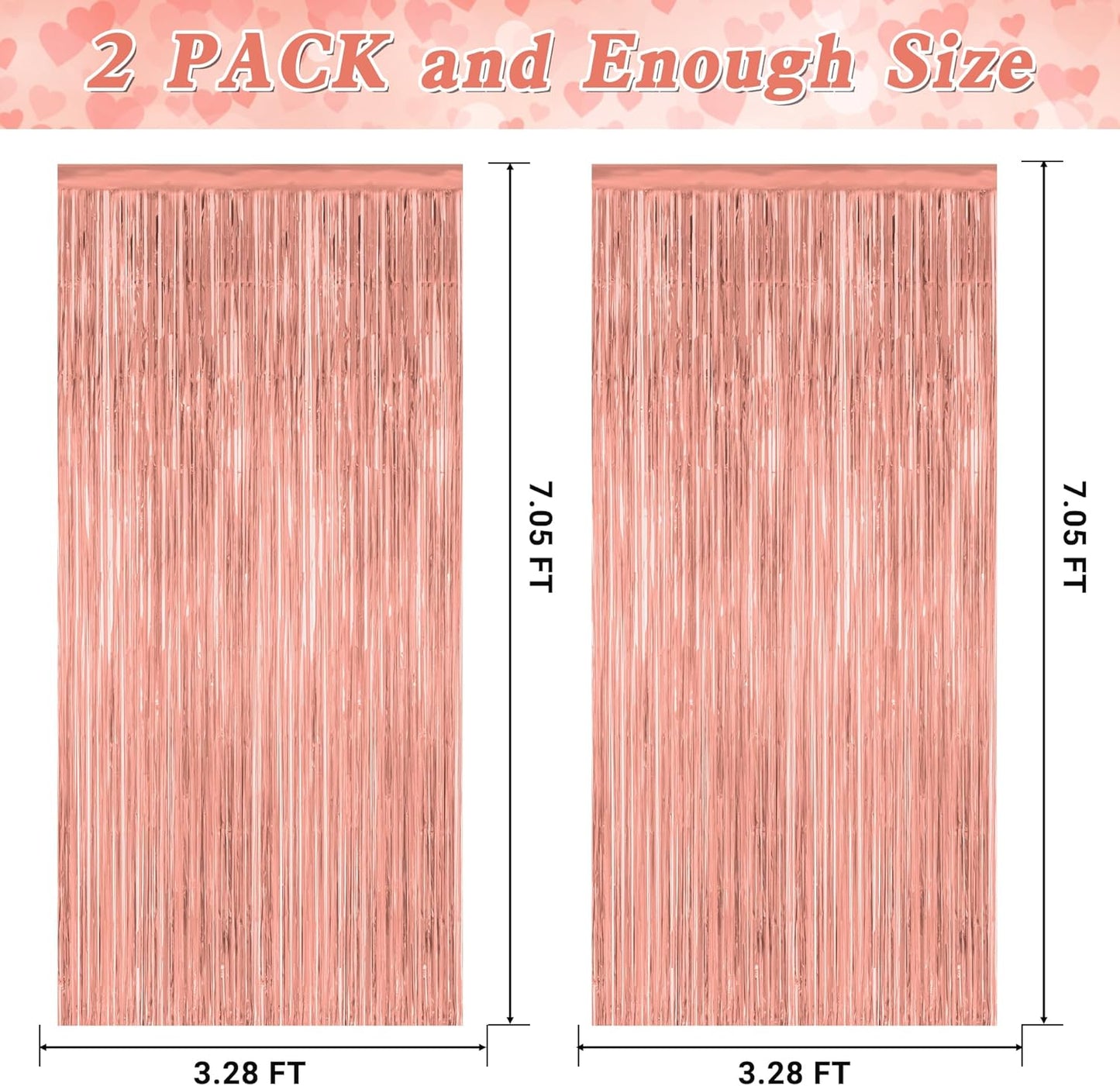 2 Pack Rose Gold Decorations, 3.28 FT x 7.05 FT Rose Gold Fringe Curtains, Metallic Photo Backdrop Tinsel Backdrop Foil Curtains, Metallic Party Supplies Wedding Decor