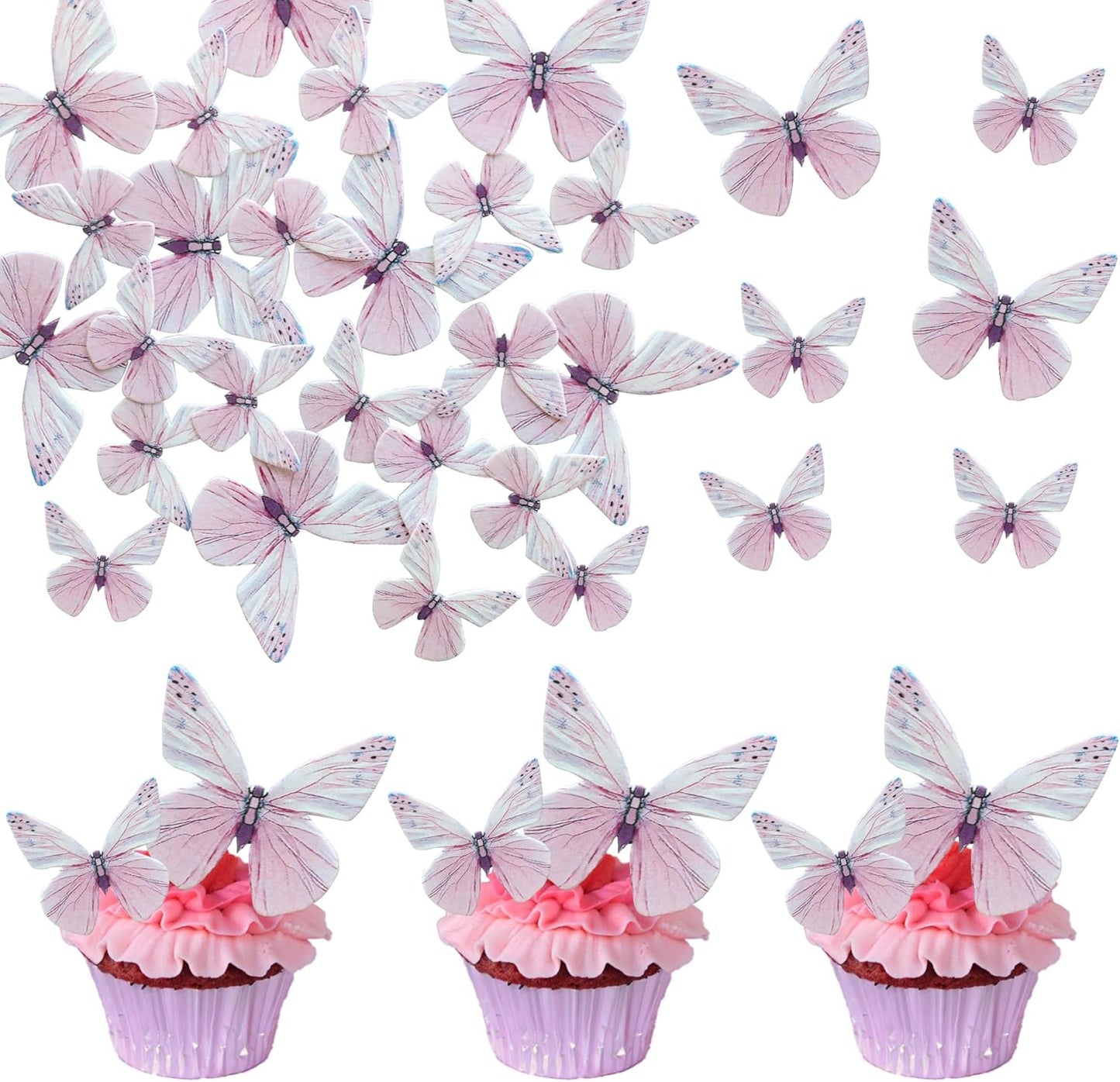 Ephlyn 72Pcs Edible 3D Butterfly Cupcake Toppers Cute Butterfly Picks Realistic 3D Butterfly Cupcake Decorations for Butterfly Theme Baby Shower Bridal Shower Birthday Decorations Purple