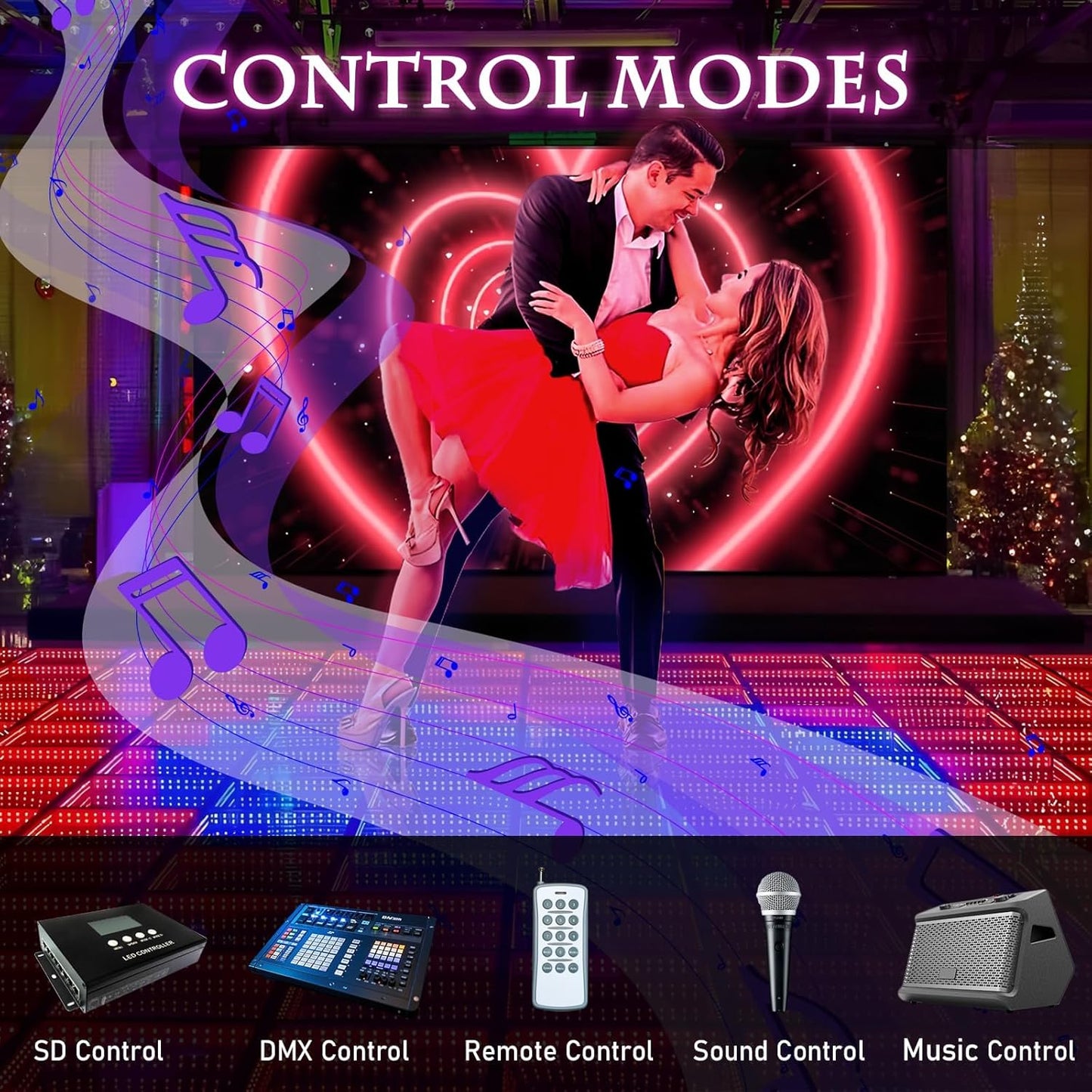 Dance Floor Stage Lights-Tempered Glass with Flight Case - RGB Color Changing Lights for Wedding, Party, Club - Non-Slip (3D-Magnetic, 20 * 20FT)