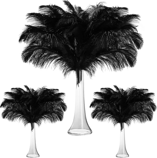 Maitys 90 Pcs Large Natural Ostrich Feathers Bulk 14-16 Inch (35-40cm) 12-14 Inch (30-35cm) 10-12 Inch (25-30cm) Ostrich Feathers Plumes for Centerpieces Wedding(Black)