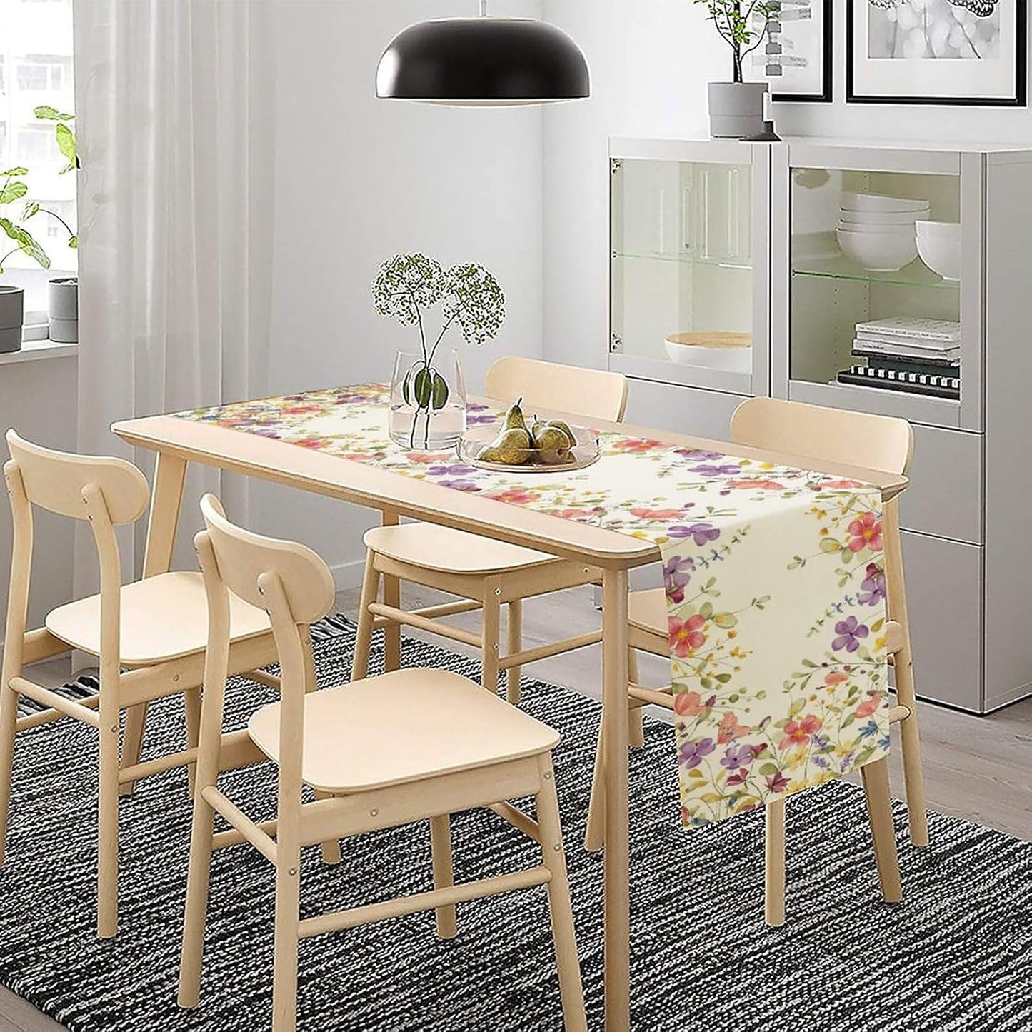 Floral Table Runner,Flowers Plant Print Spring Table Runner for Kitchen Dining Table Decoration for Home Party Decor 13x72 Inch