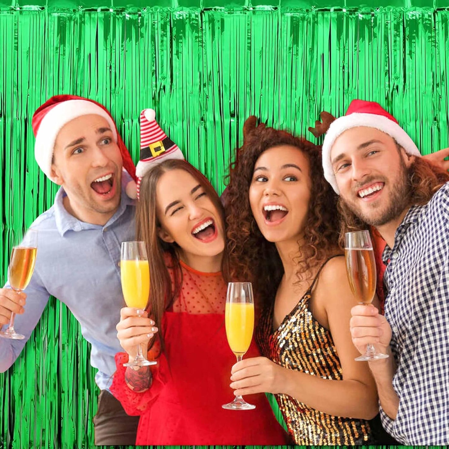 6 Pack Green Foil Fringe Curtains Backdrop, 3.28 x 8.2 Ft Metallic Streamers Tinsel Curtains Background for Photo Booth, Birthday, Weddings, Carnivals, Graduation, Themed Party Decorations