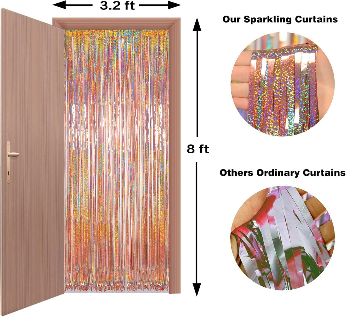 Foil Fringe Curtains Party Decorations - Melsan 3 Pack 3.2 x 8.2 ft Tinsel Curtain Party Photo Backdrop for Birthday Party Baby Shower Rose Gold