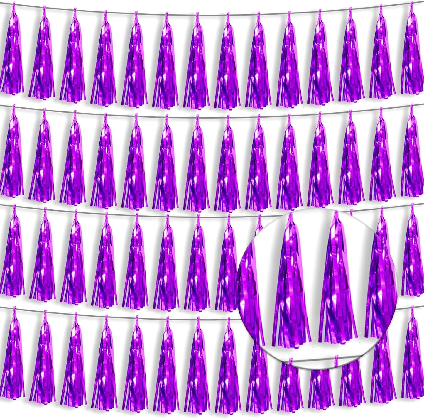 4P Purple Foil Fringe Tassel Banner Garland Metallic Tinsel Streamers Wall Hanging Curtain Backdrop Banner for Parade Floats, 2024 Graduation Decorations, Father's Day Party Decoration