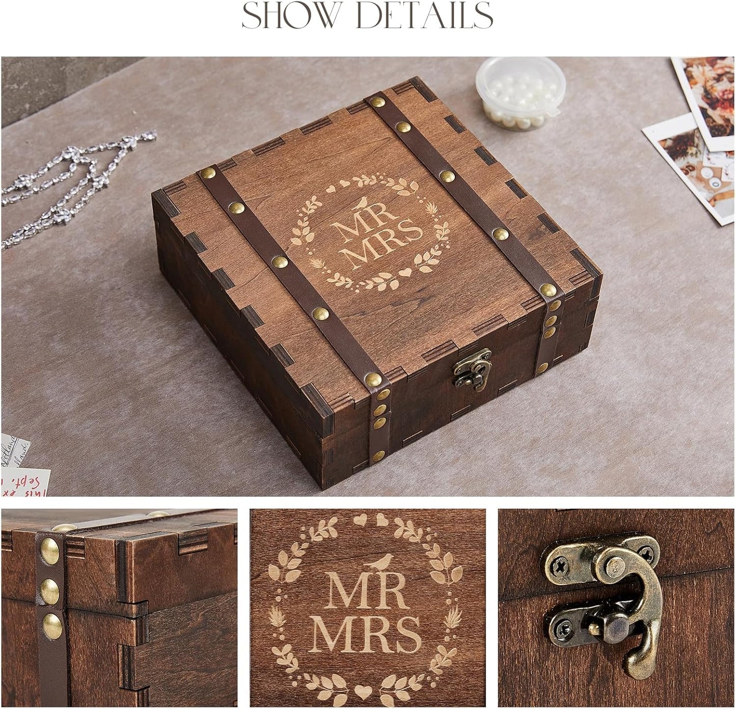AW BRIDAL Mr and Mrs Wedding Keepsake Box for Couples, Wooden Memory Boxes with Lids, Bridal Shower Gifts for Bride Bachelorette Party, 2025 Engagement Gift for Newlyweds and Marriage Couple