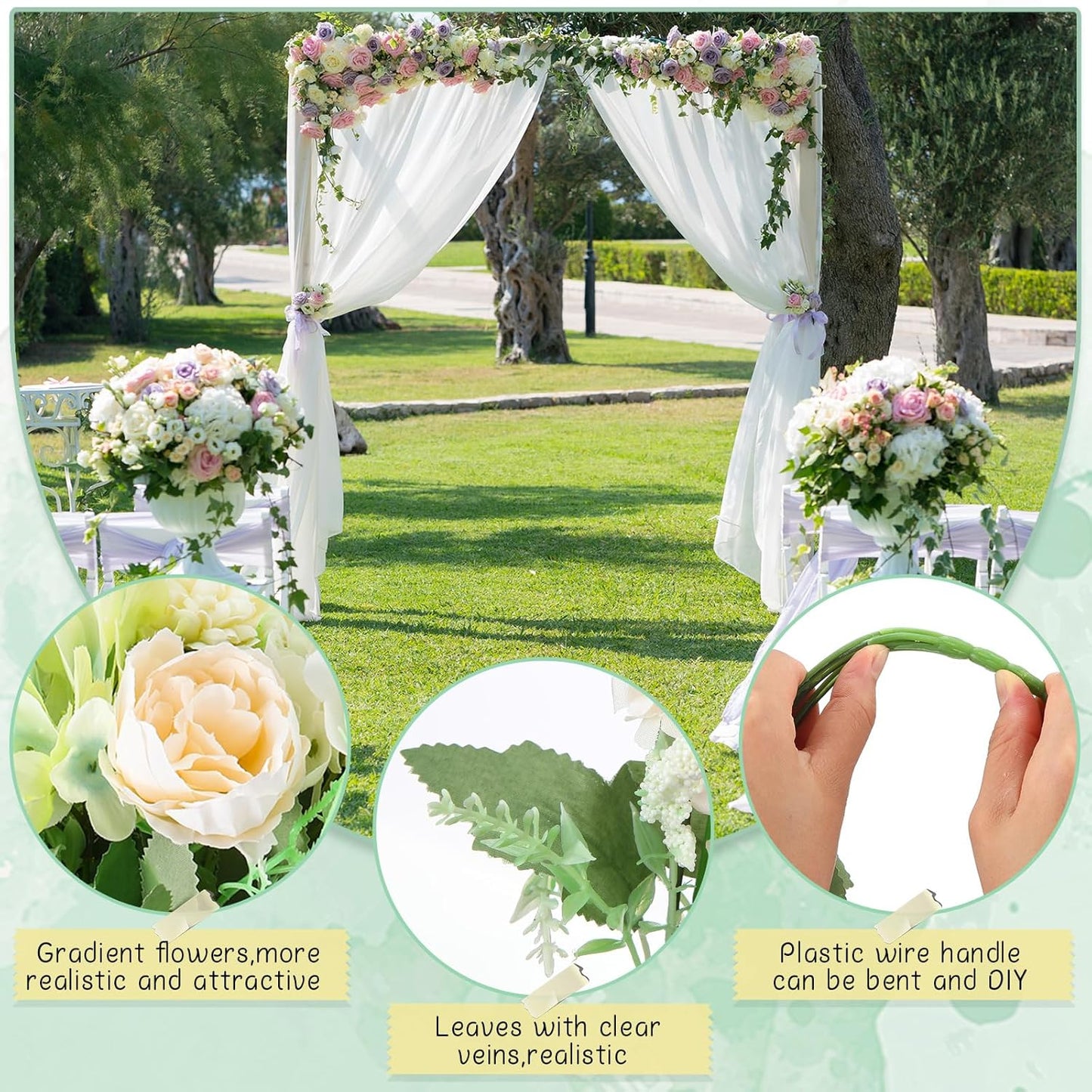 Tigeen Artificial Flowers Artificial Peonies Silk Flowers Faux Peony Fake Peony Silk Hydrangea Bouquet for Wedding Table Centerpiece Floral Vase Decor (White,Green,12 Bundles)