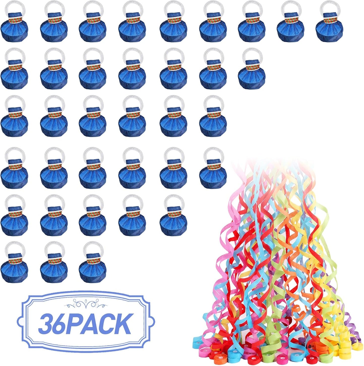 No Mess Streamers Poppers,36Pack Colorful Party Favors Confetti Shooters,Wedding,nye,School Opening,Graduation,Retirement Party (blue multicolor 36pack)