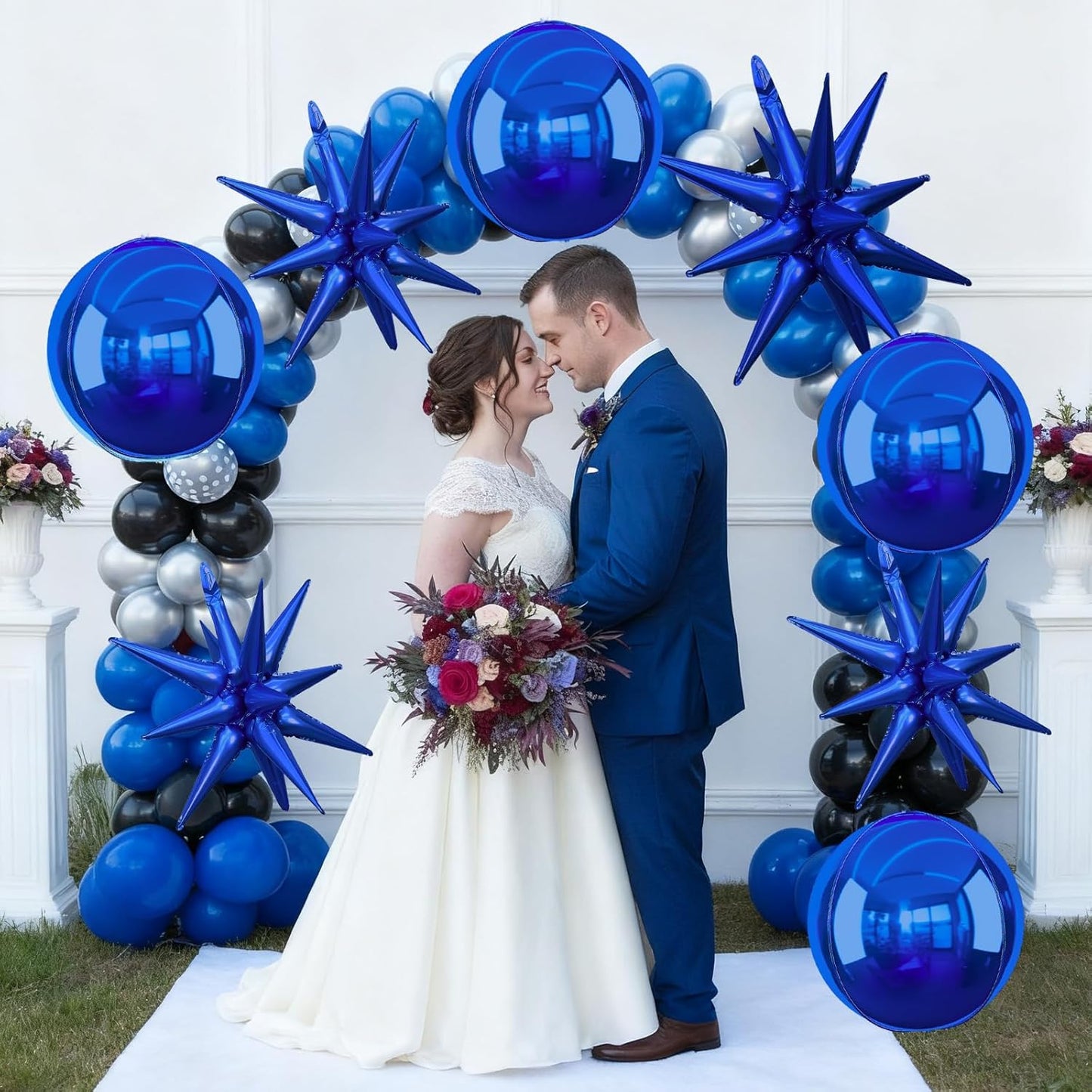 6Pcs Navy Blue Foil Balloons,22Inch Royal Blue 4D Round Ball Balloon and Explosion Star Balloon for Birthday Wedding Baby Shower Anniversary Party Decorations