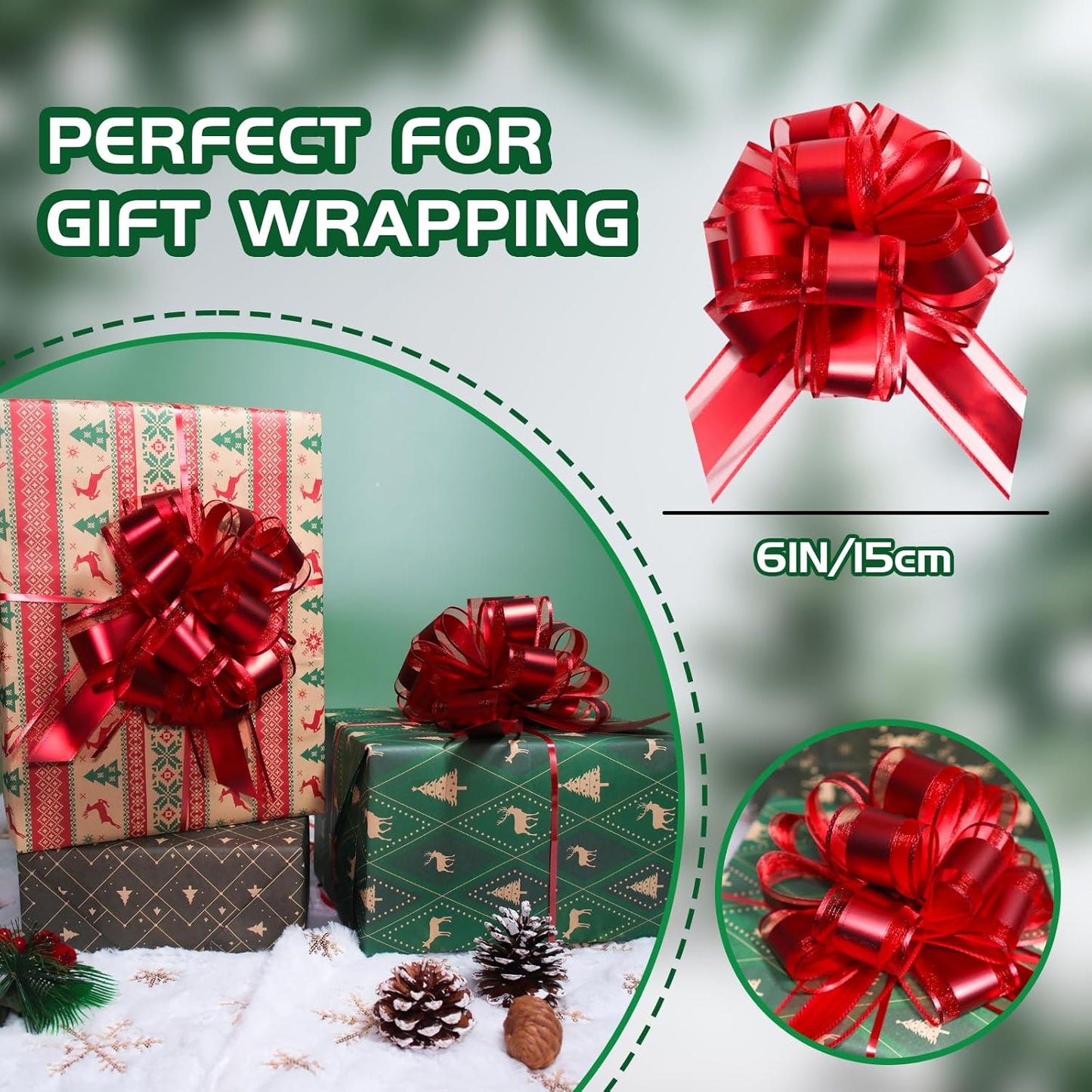 6 Pcs 6 Inch Red Pull Bows, Perfect for Gift Wrapping, Weddings, Party Decorations, Crafts Easy-to-Use Pull Bows for Gifts and Events