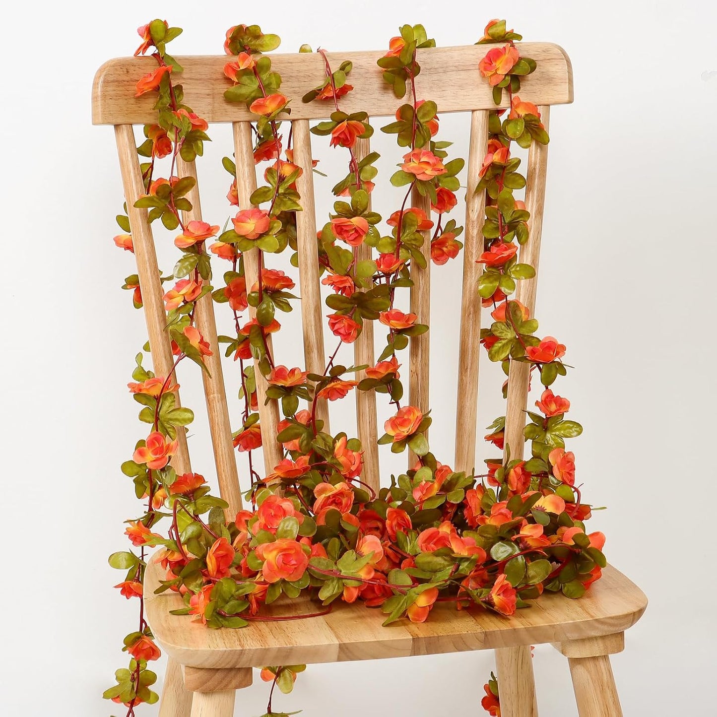 KHOYIME 5 Pack 40 FT Artificial Fall Flower Garland, Fake Orange Roses Vines Silk Flowers Faux Plastic Outdoor Hanging Floral Garland Autumn Decoration for Indoor Table Home Wall Backdrop Room Decor