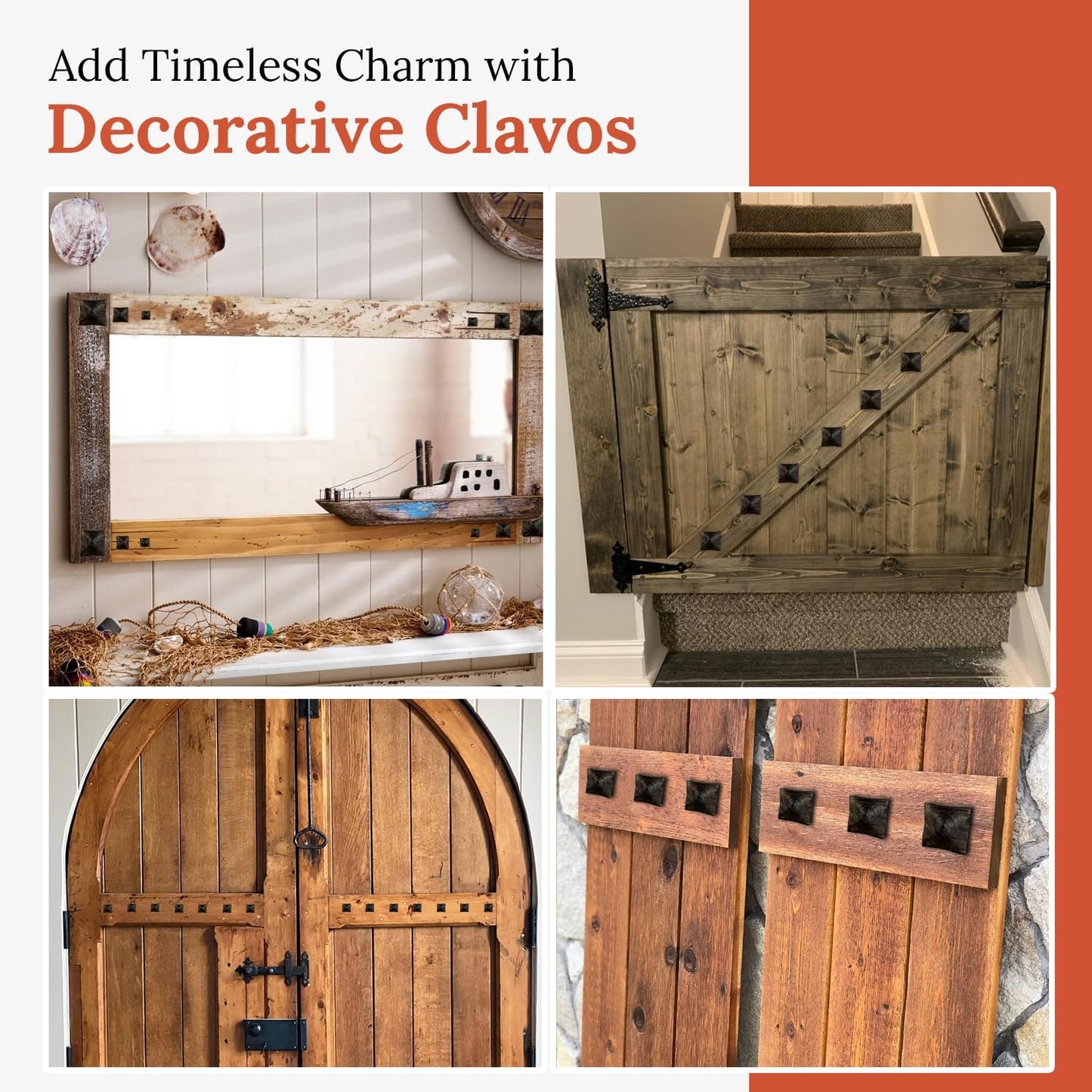 50 Pack 1.5" Square Head Iron Clavos Decorative Nails – Sealed Unfinished – Handmade Rustic Square Fasteners for Farmhouse Shutters, Faux Wood, Barn Doors, Shutters, Gates – Ornamental Wood Accent