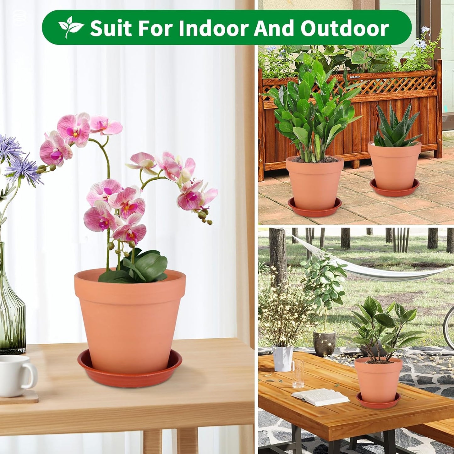 6 Pack 6 Inch Terracotta & Clay Pots with Saucer for Plants, Large Terra Cotta Plant Pot with Drainage Hole, Flowerpot for Indoor Outdoor Plants, Crafts, Wedding Favor