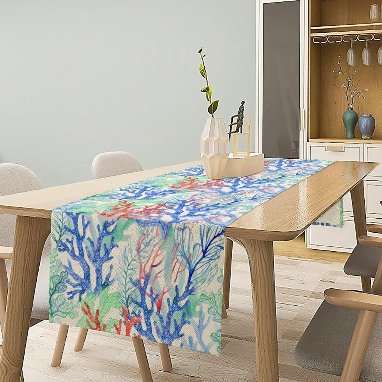 Summer Shell Starfish Table Runner, Seasonal Spring Summer Tropical Ocean Beach Indoor Party Kitchen Outdoor Table Decor 13x108 Inch