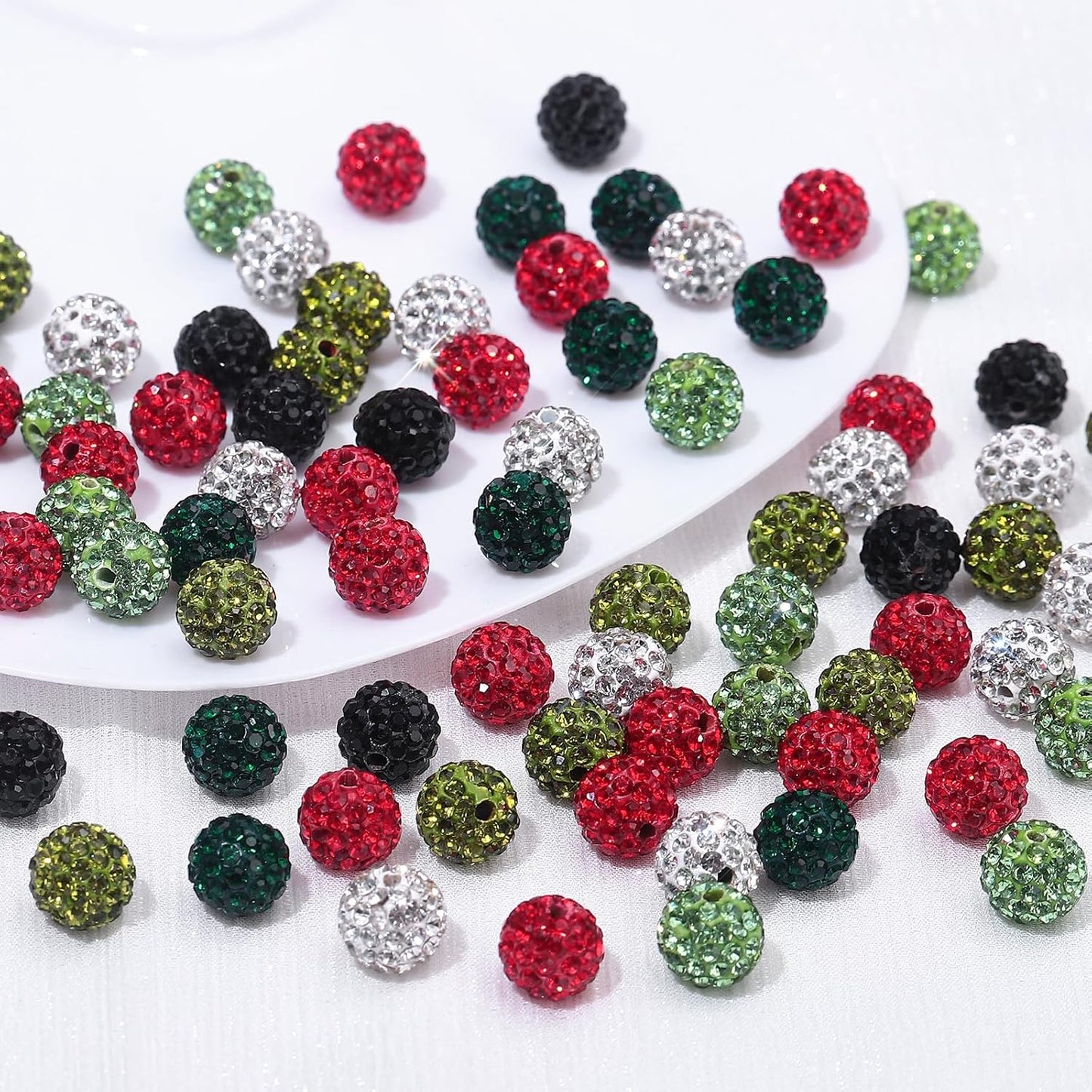 novani 240pcs 10mm Green Rhinestone Beads for Jewelry Making, Round Clay Beads with 1.8mm Hole, Disco Ball Effect, DIY Handmade Accessories