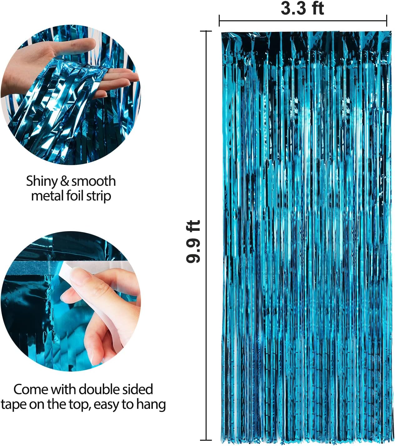 Crosize 3 Pack 3.3 x 9.9 ft Blue Foil Fringe Backdrop Curtain, Streamer Backdrop Curtains, Streamers Birthday Party Decorations, Tinsel Curtain for Parties, Galentines Decor, Preppy, Photo Booth