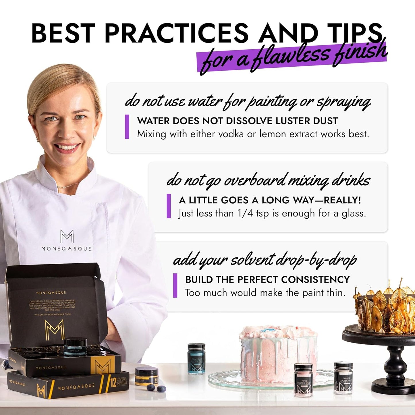 MONÉGASQUE Purple Edible Glitter for Drinks 15g – Violet Edible Glitter for Cakes & Cocktails – Purple Luster Dust for Cocktails – Violet Food Coloring for Cupcakes & Halloween Cake Decorations Spray