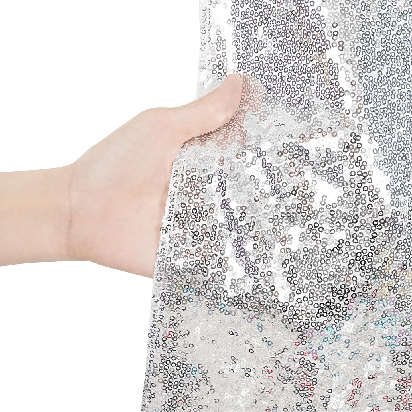 Poise3EHome 6Ft x 6Ft Silver Sequin Backdrop Curtain, Glitter Thick Satin Background Drapes, Sparkly Opaque Photography Curtain, Sequence Xmas Thanksgiving Backdrop for Wedding Party Decor