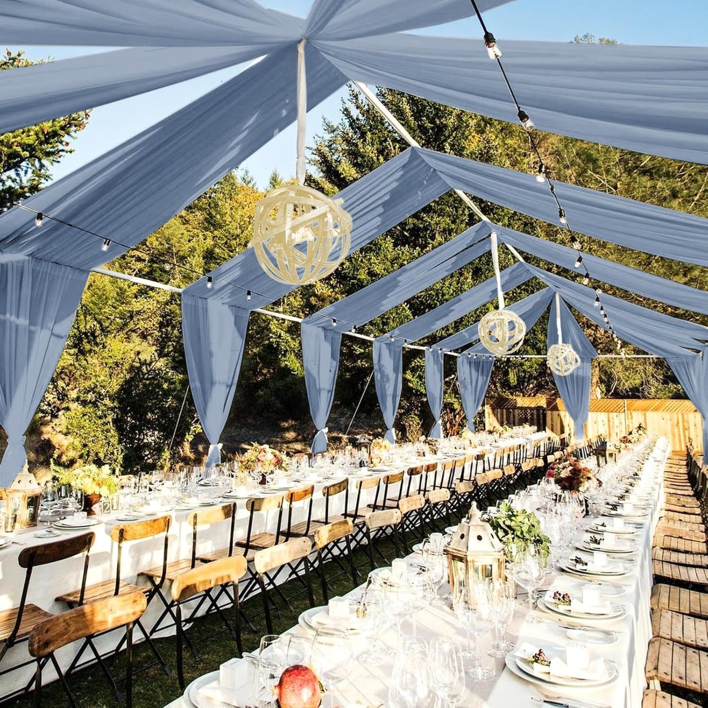 6 Panels Dusty Blue Wedding Ceiling Drapes 5ftx20ft Ceiling Drapes Chiffon Fabric Arch Draping Sheer Curtains Soft Drapery Draping Wedding Ceiling Decorations for Party Ceremony Stage Swag