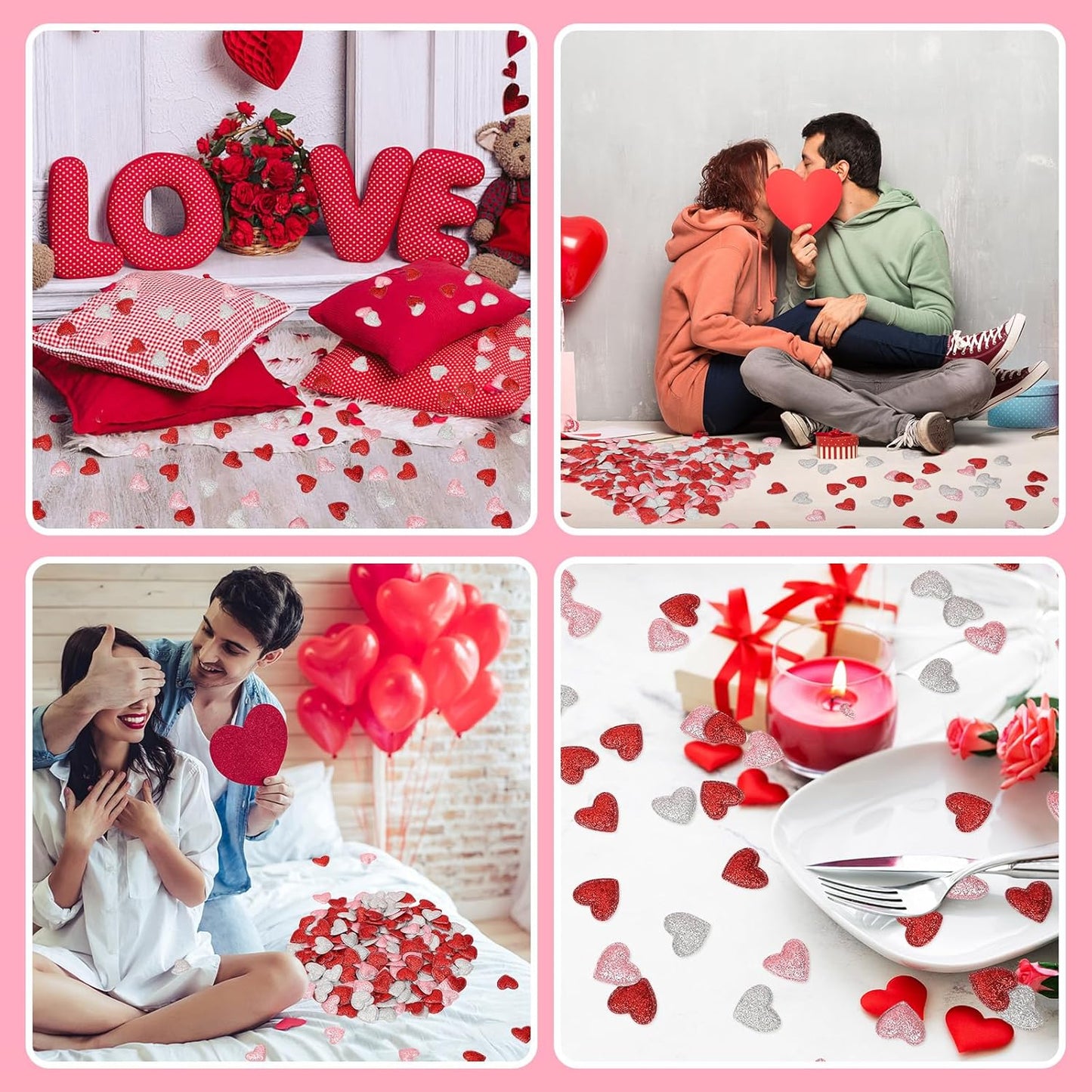 MARFOREVER Valentine's Day Felt Confetti, Glitter Heart Decorations, Foam Hearts, Romantic Shape Balls Sprinkles for Wedding, Valentines, Galentine's Day Supplies