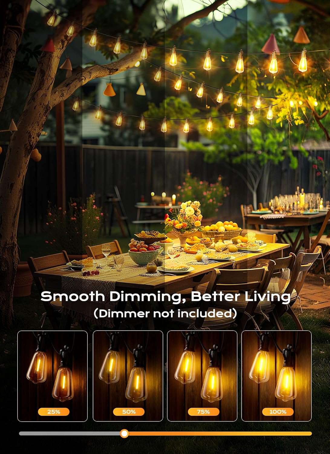 Brightown Outdoor String Lights, 150FT 47+2 LED ST38 LED Patio Lights Shatterproof, Dimmable IP65 Waterproof Connectable Hanging Outdoor Light for Backyard, Porch, Deck, Balcony