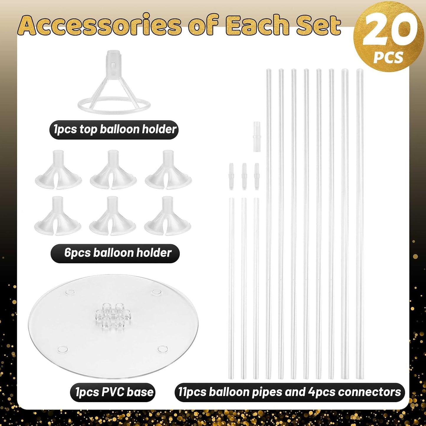 JOYYPOP 20 Sets Balloon Stand Kit, Balloon Sticks with Base Birthday Graduation Party Decorations Wedding