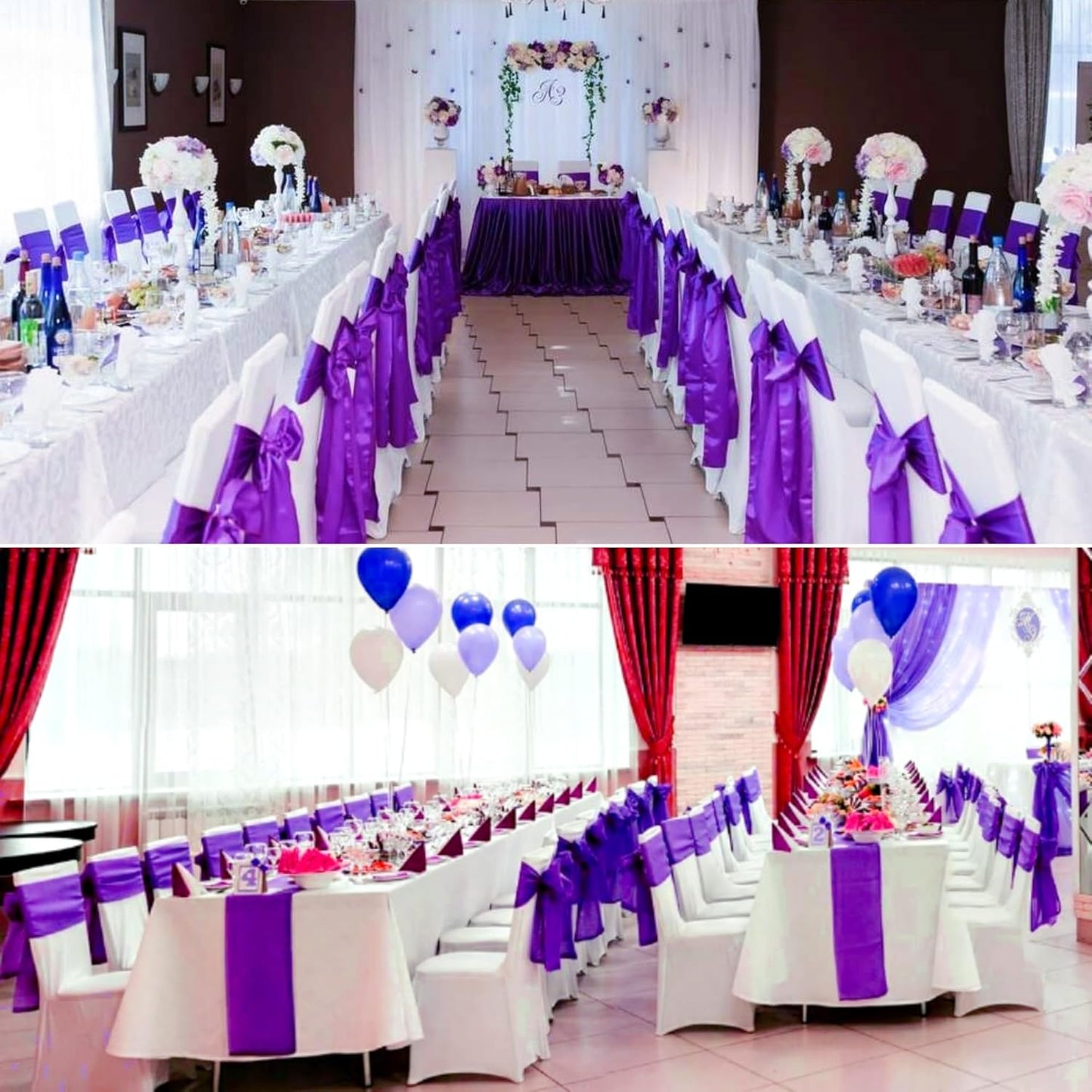 100 PCS Satin Chair Sashes Decorative Bow Satin Chair Sashes Ties Back Ribbon Bows Chairs Cover Band for Wedding Birthday Party Ceremony Reception Events Banquet Home Kitchen Decor(7 x108inch,Purple)