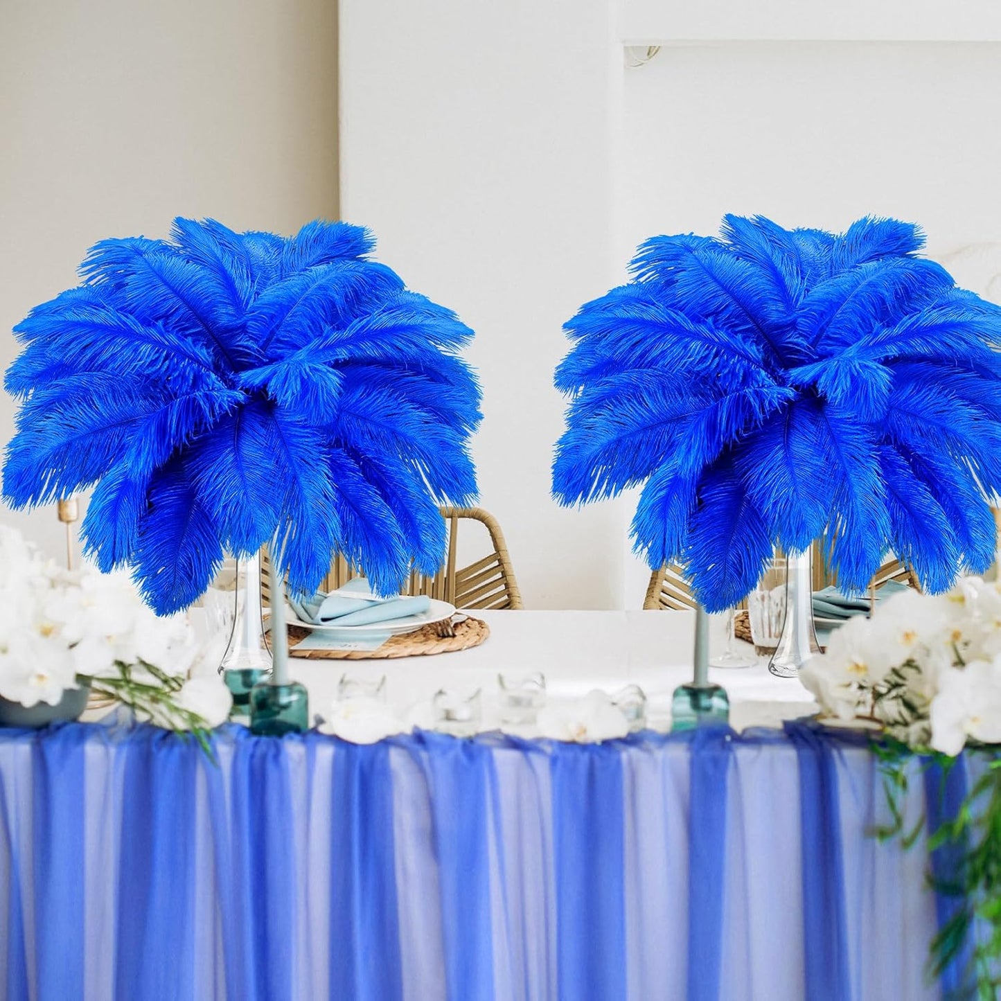 Maitys 90 Pcs Large Natural Ostrich Feathers Bulk 14-16 Inch (35-40cm) 12-14 Inch (30-35cm) 10-12 Inch (25-30cm) Ostrich Feathers Plumes for Centerpieces Wedding(Royal Blue)