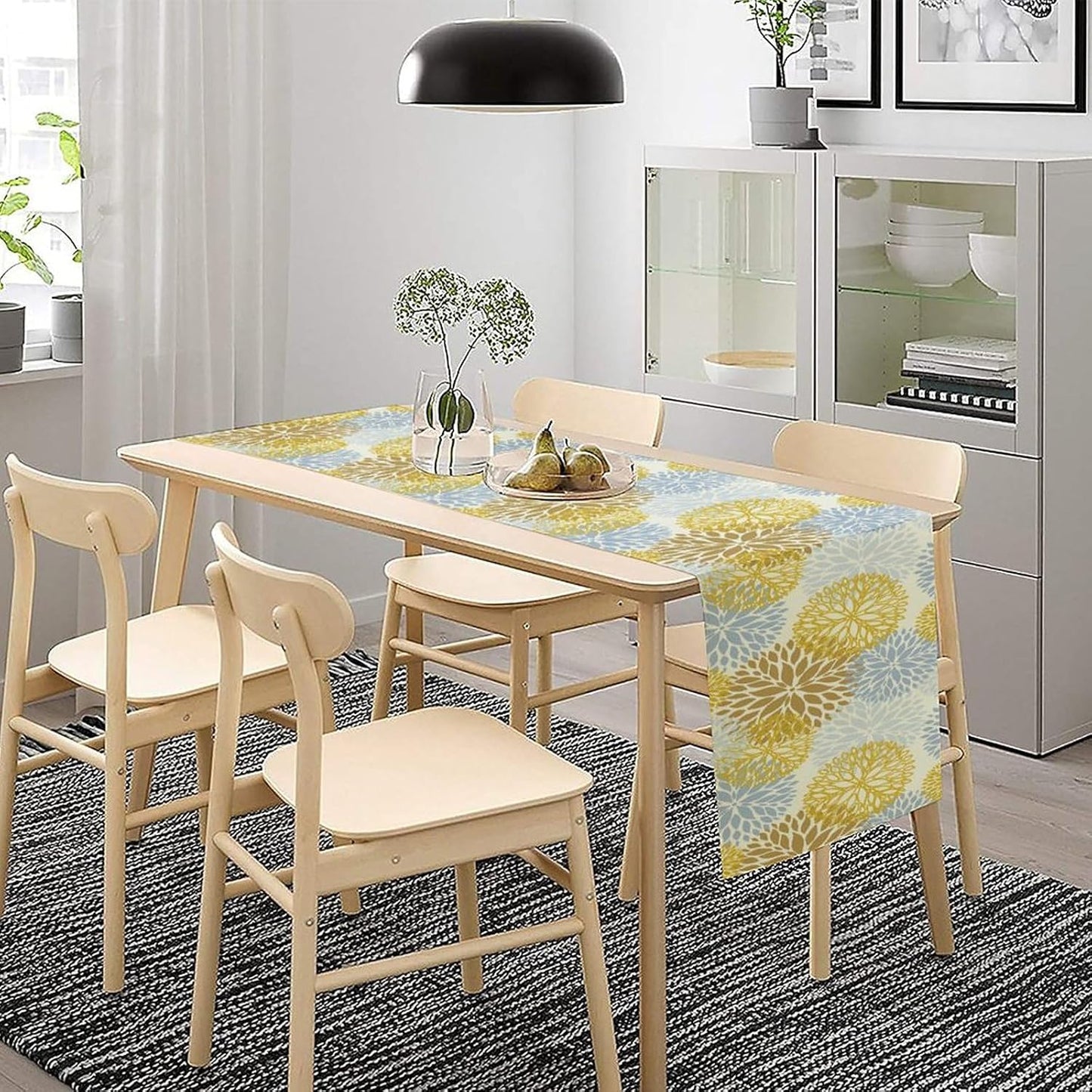 Flowers Table Runner,Spring Summer Floral Pattern Seasonal Farmhouse Kitchen Dining Table Home Party Decoration 13x60 Inch