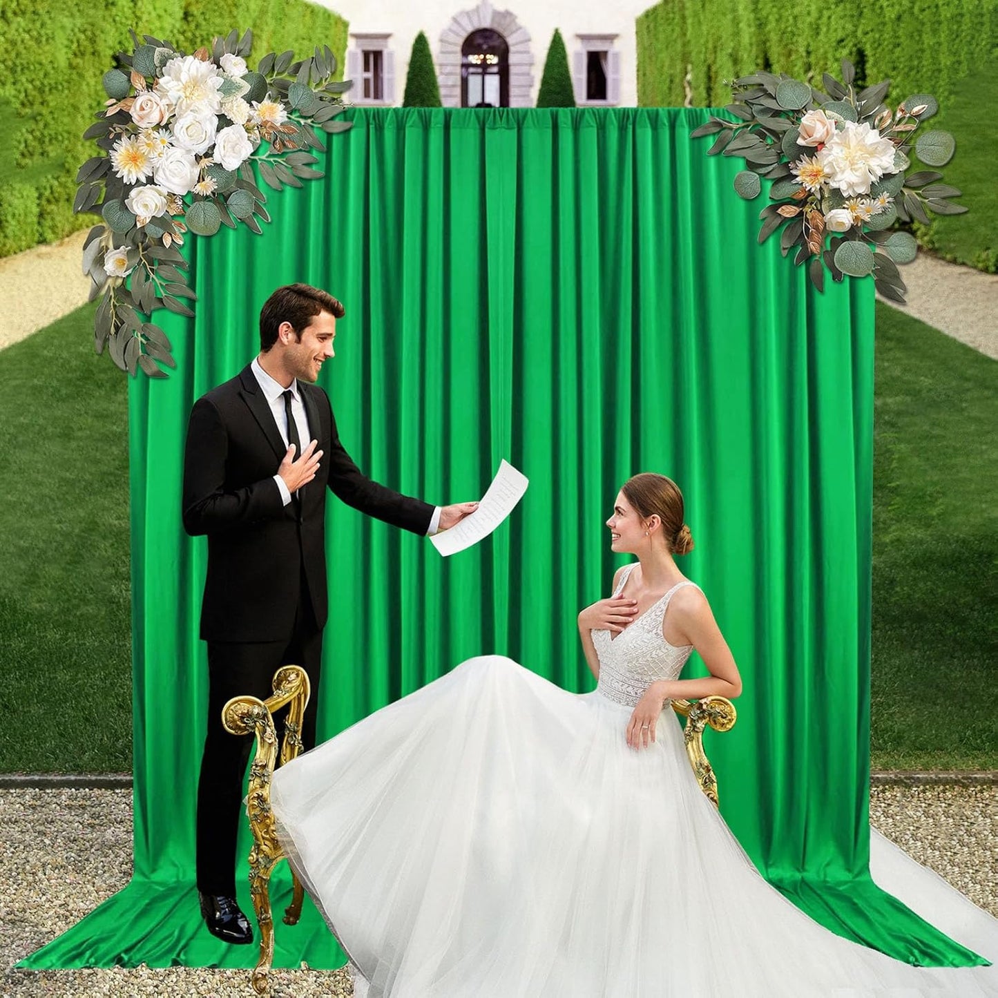 10ft x 10ft Grass Green Backdrop Curtains for Parties, Fabric Satin Background Curtain with Rod Pockets for Weddings, Birthday, Baby Shower, Photography, Graduation Party Backdrop Drapes, 2 Panels