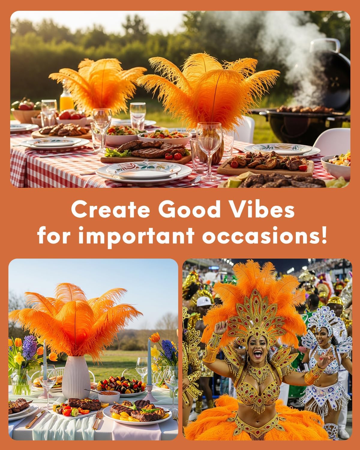 NEWONG 30pcs Orange Ostrich Feathers Natural Bulk 11-14inch(28-35cm) Vase Craft Wedding Home Party Centerpieces Christmas Day Decoration