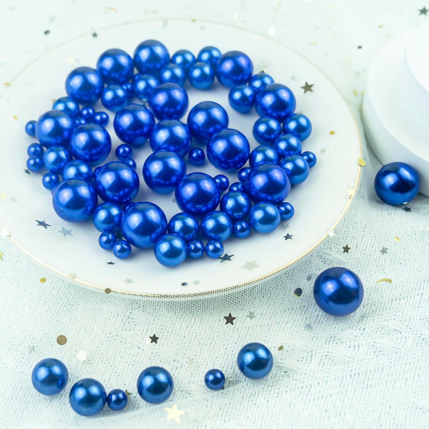 150Pcs Dark Blue Polished No Hole Faux Pearl Beads for Vase Filling Decorations, Plastic Pearls Vase Fillers, Table Scatters, Wedding Centerpiece, Home Decor, 8/14/20 mm