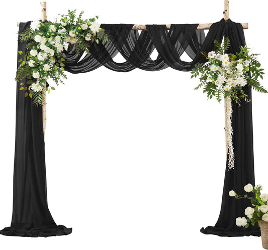 VACVELT Wedding Arch Draping Fabric - Black Chiffon, 1 Panel Sheer Drapes, 30 Inch x 20ft Chiffon Backdrop Curtain, Outdoor Sheer Drapery for Ceremony Party Ceiling