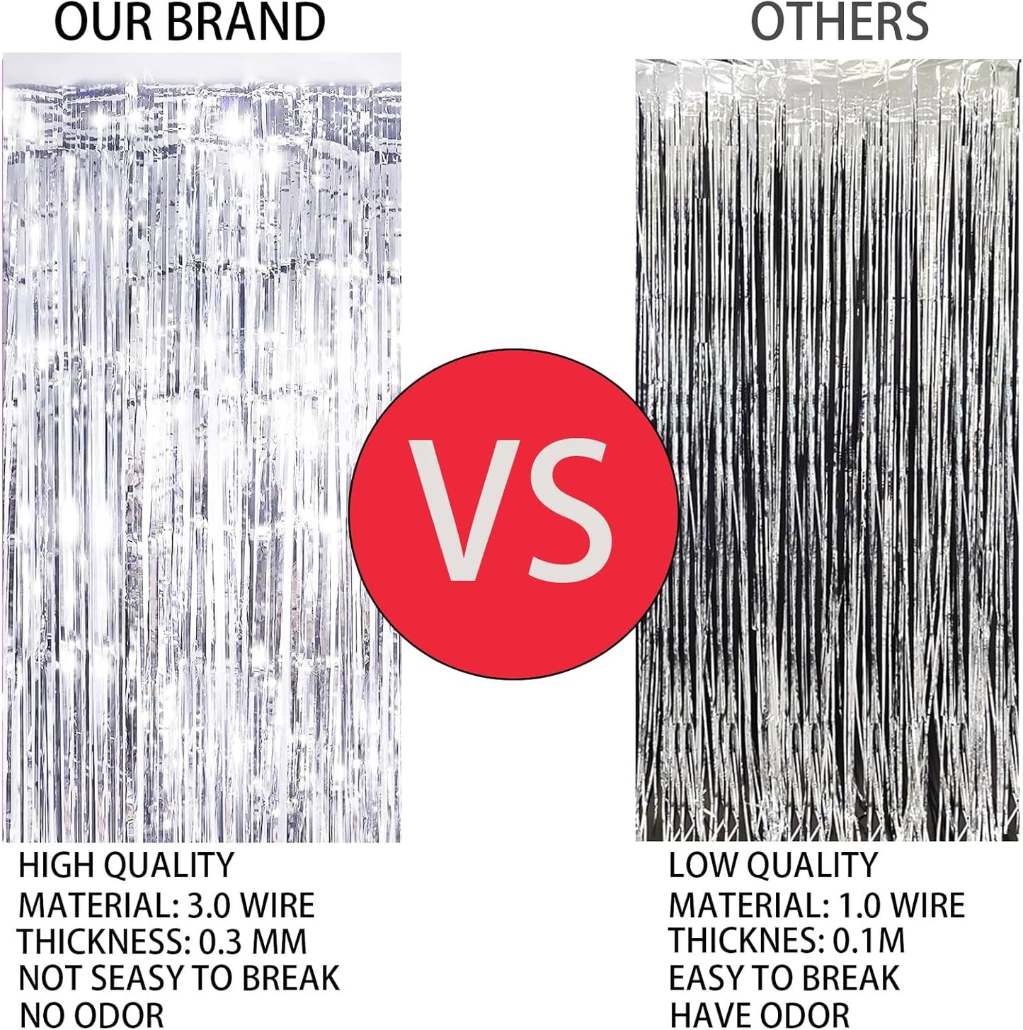 Keyali 3 Pack 3.3 * 8.3 ft Foil Curtain Metallic Tinsel Fringe Curtains Photo Booth Props Backdrop for Birthday Wedding Engagement Baby Shower Christmas Holiday Celebration Partyl,Silvery