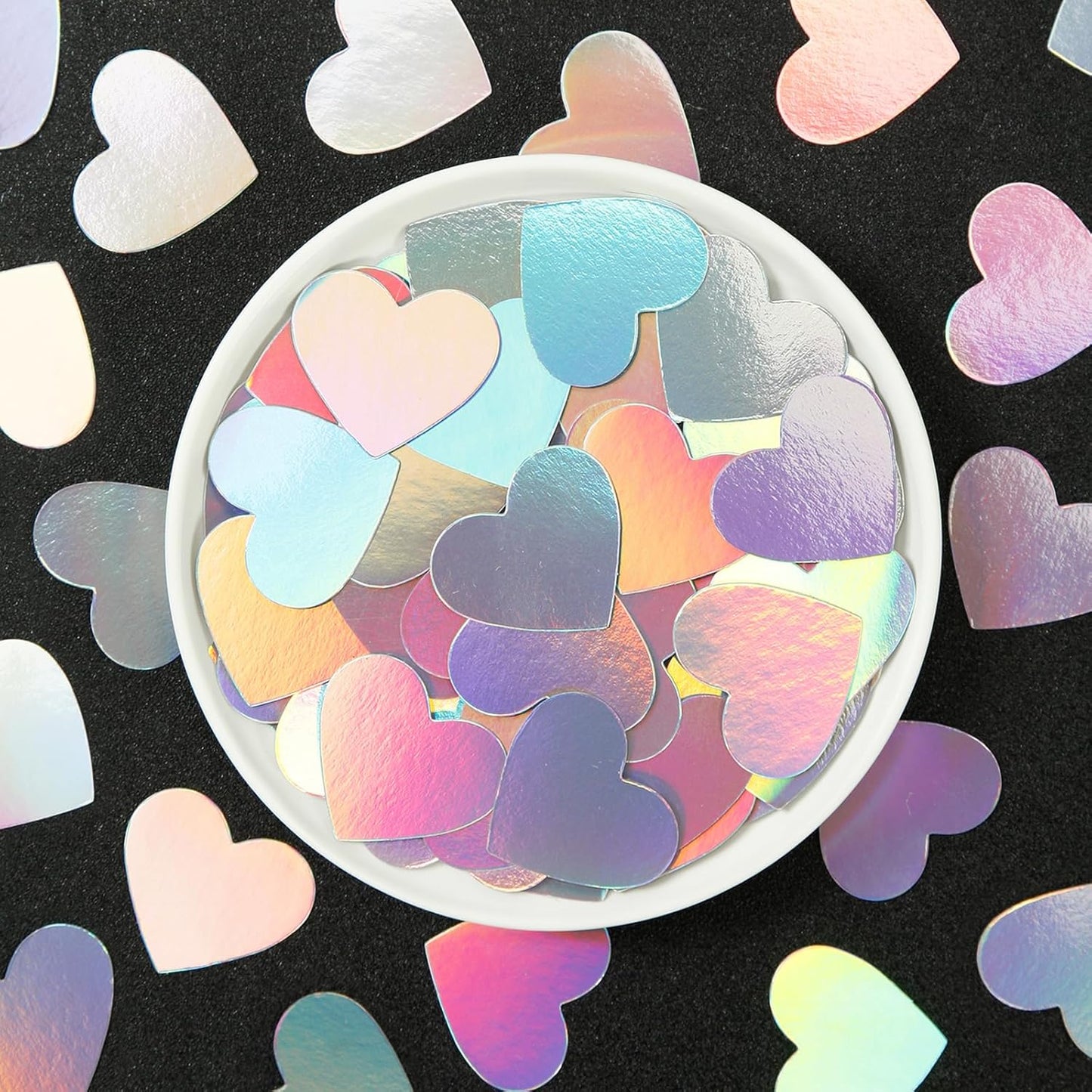 Iridescent-Disco Party-Decorations Heart Confetti - 300pcs Wedding Birthday Dining Table Centerpiece,Bachelorette Baby Bridal Shower Engagement Holographic Decor Lasting Surprise
